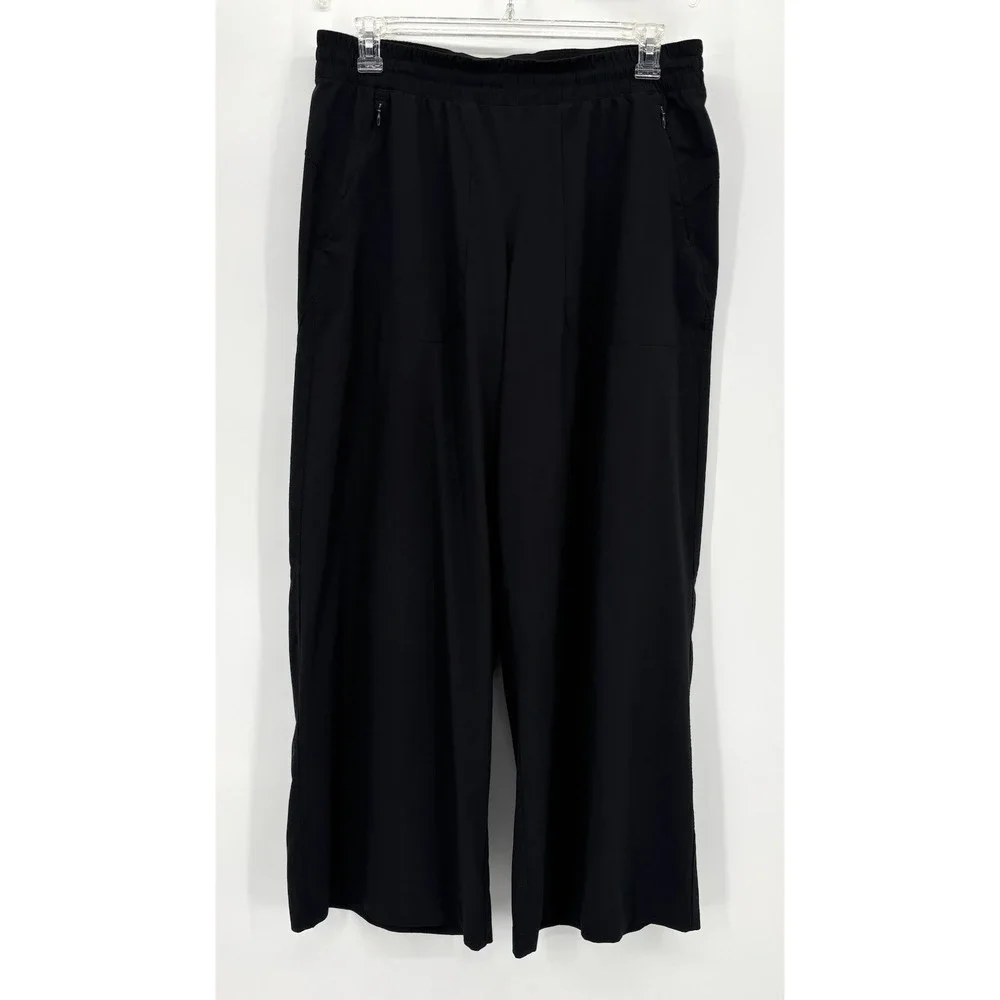 Lululemon Wide Leg Luxtreme Woven Travel Pants 14 Black Elastic Waist‎ Pockets